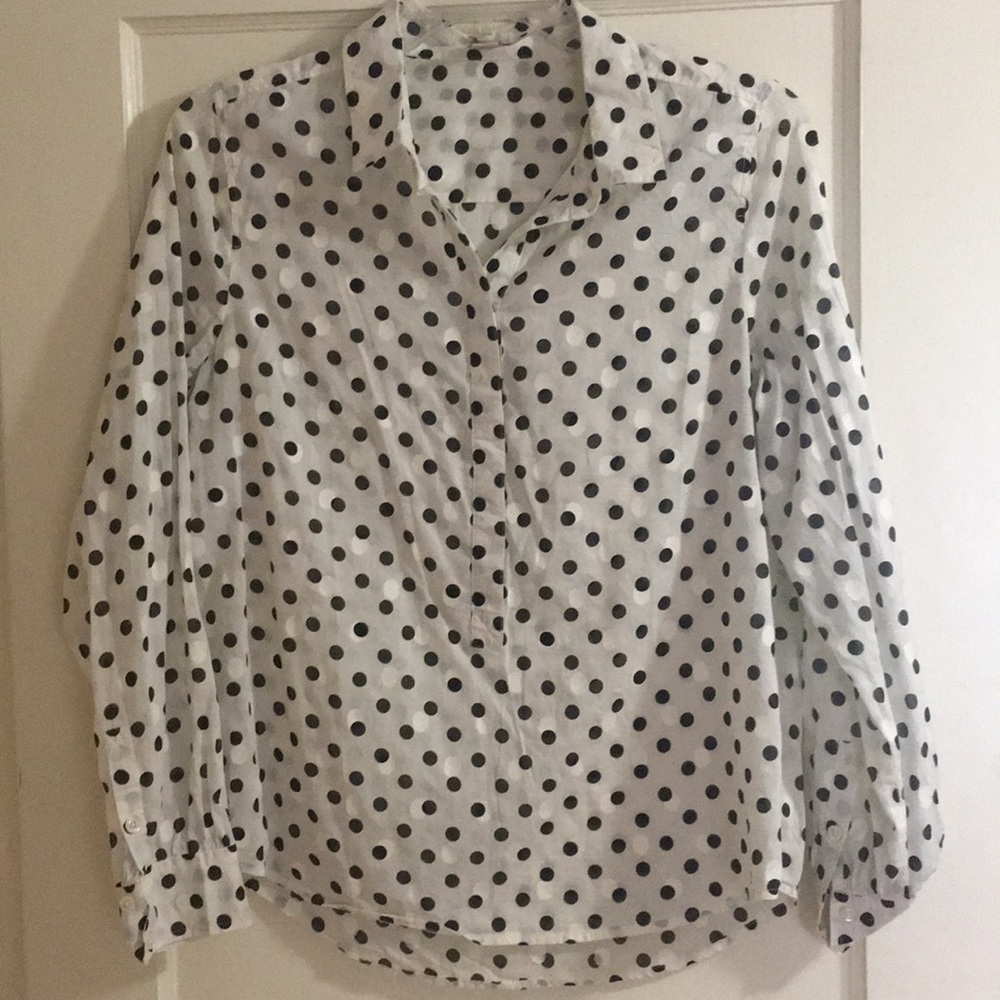 J Crew Black and White Polka Dot Button Down